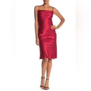 Bebe women’s dress Large 8 10 red satin slip party date club stretch mini cami